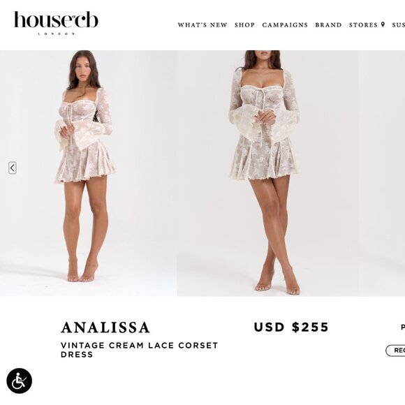 NINETTE Long Sleeve Lace Corset Mini Dress in Ivory US6 Plus Cup - Picture 2 of 5